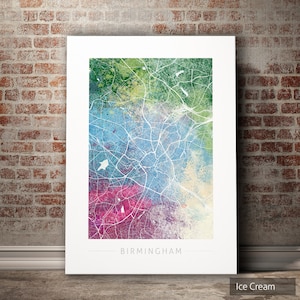Birmingham Map - Stadtplan von Birmingham England UK - Kunstdruck Aquarell Illustration Wand Kunst Wohnkultur Geschenk - Nature Series PRINT