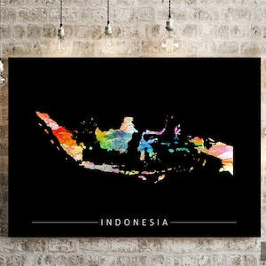 Indonesien Karte - Landkarte von Indonesien - Kunstdruck Aquarell Illustration Wand Kunst Wohnkultur Geschenk - SUNSET SERIE PRINT