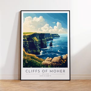 Cliffs of Moher Reiseplakat - Irland Druck, Cliffs of Moher Reisedruck, Wohnkultur, Leinwand oder gerahmt