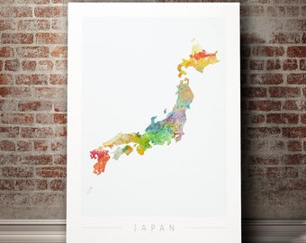 Japan Map - Country Map of Japan - Art Print Watercolor Illustration Wall Art Home Decor Gift - SUNSET SERIES PRINT