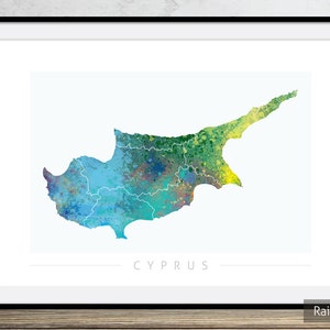 Mapa de Chipre - Mapa del país de Chipre - Impresión de arte Ilustración de acuarela Arte de pared Regalo de decoración del hogar - IMPRESIÓN DE SERIE DE NATURALEZA