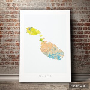 Malta Karte - Insel Karte von Malta - Kunstdruck Aquarell Illustration Wand Kunst Wohnkultur Geschenk - NATURE SERIE PRINT