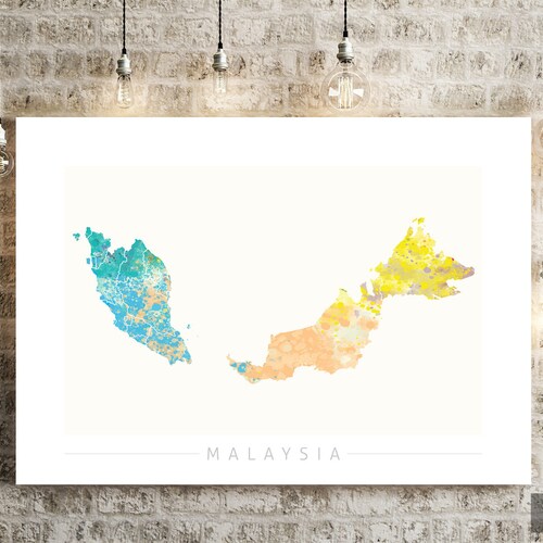 Malaysia Map Country Map of Malaysia Art Print Watercolor Etsy