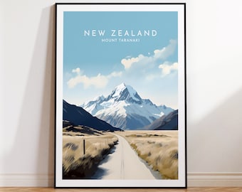 Mount Taranaki Travel Poster, New Zealand Egmont Wall Art, Mount