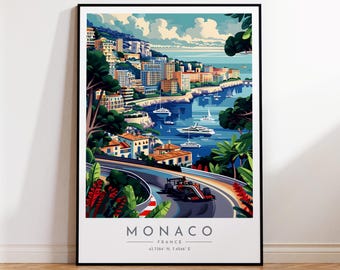Poster di viaggio Monaco - Francia, stampa di viaggio Monaco, arredamento per la casa, stampa incorniciata o su tela