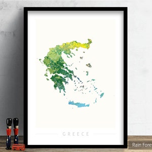 Griechenland Karte - Landkarte von Griechenland - Kunstdruck Aquarell Illustration Wand Kunst Wohnkultur Geschenk - NATURE SERIE PRINT