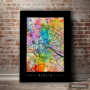 Berlin Karte - Stadtplan von Berlin Deutschland - Kunstdruck Aquarell Illustration Wand Kunst Wohnkultur Geschenk - Sunset Series PRINT