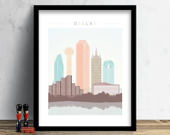 Dallas Skyline, Druck, Aquarell Druck, Wand Kunst, Texas Skyline, Aquarell Kunst, Stadt Poster, Stadtbild, Dekoration, Geschenk PRINT