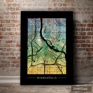 Minneapolis Map - City Street Map, Minnesota - Art Print Watercolor Illustration Wall Art Home Decor Gift - Sunset Series PRINT