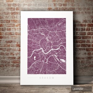 Carte de Cracovie - plan des rues de la ville de Cracovie, Pologne - impression d&#39;art Illustration aquarelle art mural cadeau décoration - impression série couleur
