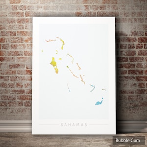 Mapa de Bahamas - Mapa de la isla de las Bahamas - Impresión de arte Ilustración de acuarela Arte de pared Regalo de decoración del hogar - IMPRESIÓN DE SERIE NATURALEZA