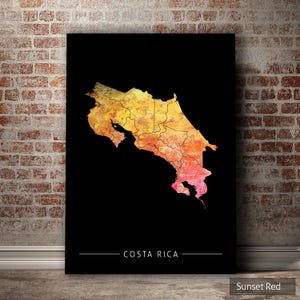 Costa Rica Map - Country Map of Costa Rica - Art Print Watercolor Illustration Wall Art Home Decor Gift - SUNSET SERIES PRINT