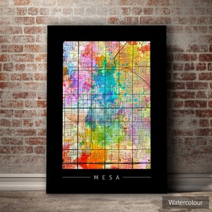 Carte de Mesa - plan des rues de la ville de Mesa, Arizona - impression d'art Illustration aquarelle Art mural décoration maison cadeau - impression série coucher de soleil