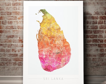 Mapa de Sri Lanka - Mapa del país de Sri Lanka - Impresión de arte Ilustración de acuarela Arte de pared Regalo de decoración del hogar - IMPRESIÓN DE SERIE SUNSET