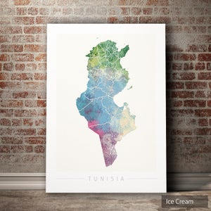 Mapa de Túnez - Mapa del país de Túnez - Impresión de arte Ilustración de acuarela Arte de pared Regalo de decoración del hogar - IMPRESIÓN DE SERIE NATURALEZA