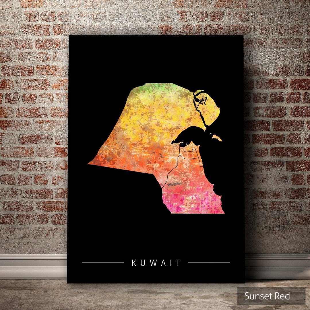 Mapa de Kuwait Mapa del país de Kuwait Impresión de arte Ilustración de ...