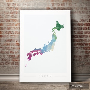 Japan Karte - Landkarte von Japan - Kunstdruck Aquarell Illustration Wand Kunst Wohnkultur Geschenk - NATURE SERIE PRINT