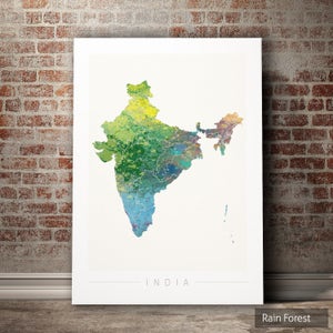 Mapa de la India - Mapa del país de la India - Impresión de arte Ilustración de acuarela Arte de la pared Regalo de decoración del hogar - IMPRESIÓN DE LA SERIE DE LA NATURALEZA