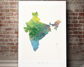 Mapa de la India - Mapa del país de la India - Impresión de arte Ilustración de acuarela Arte de la pared Regalo de decoración del hogar - IMPRESIÓN DE LA SERIE DE LA NATURALEZA