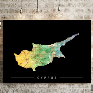 Carte de Chypre - carte du pays de Chypre - impression d'art Illustration aquarelle Art mural décoration maison cadeau - impression de la série SUNSET