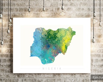 Nigeria Map - Country Map of Nigeria - Art Print Watercolor Illustration Wall Art Home Decor Gift  - NATURE SERIES PRINT