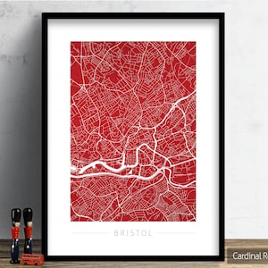 Carte de Bristol - plan des rues de la ville de Bristol, Angleterre - impression d'art Illustration aquarelle art mural décoration maison cadeau - impression série couleur