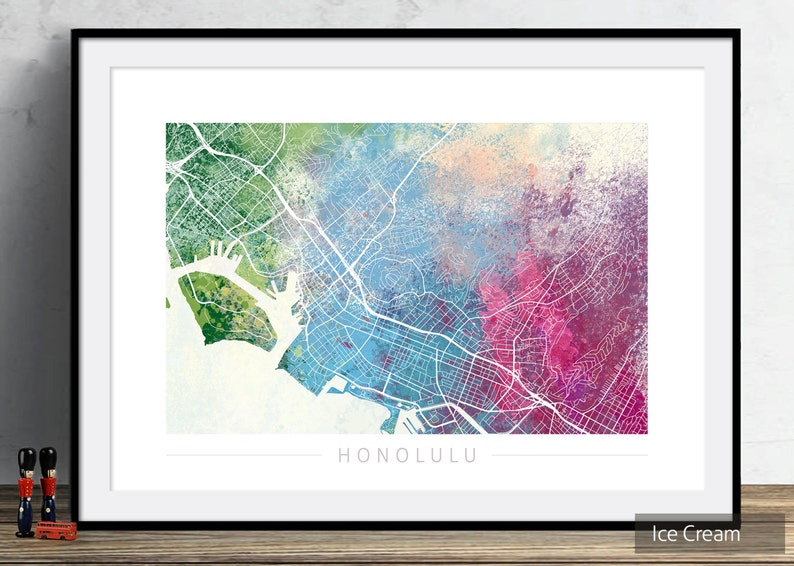 Honolulu Map City Street Map of Honolulu Hawaii USA Art - Etsy