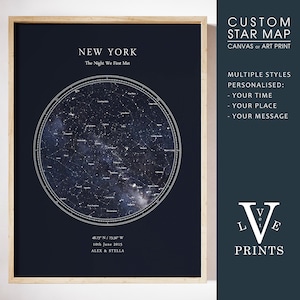 Impresión personalizada de mapas de estrellas, impresión de cielo nocturno, el día en que naciste, mapa de constelaciones, regalo personalizado / HDR BLUE