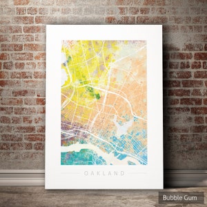 Oakland Karte - Stadtplan von Oakland, Kalifornien - Kunstdruck Aquarell Illustration Wandkunst Wohnkultur Geschenk - Nature Series PRINT