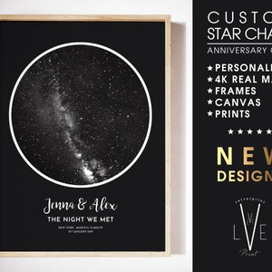 Star Chart, Custom Star Map | Personalised Anniversary Gift, Engagement Gift | Constellation Print, Celestial Map - BLACK WHITE PERSONALIZED