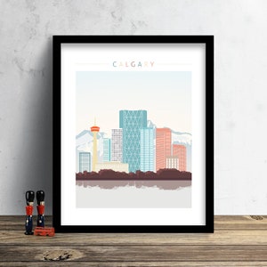 Calgary Skyline, Print, Aquarell Print, Alberta Kanada Wandkunst, Aquarell Kunst, Stadt Poster, Stadtansicht, Wohnkultur, Geschenk PRINT Weihnachten