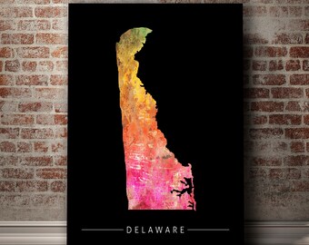 Delaware Map - State Map of Delaware - Art Print Watercolor Illustration Wall Art Home Decor Gift - SUNSET PRINT