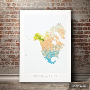 Carte de l'Amérique du Nord - carte continentale de l'Amérique du Nord - impression d'art Illustration aquarelle Art mural décoration maison cadeau - impression série Nature