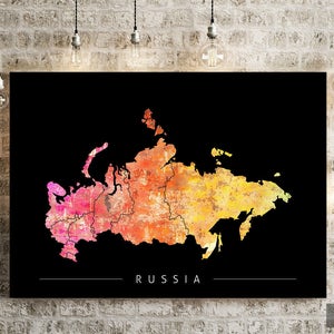 Russland Karte - Landkarte von Russland - Kunstdruck Aquarell Illustration Wand Kunst Wohnkultur Geschenk - SUNSET SERIE PRINT