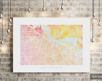 Amsterdam Map - City Street Map of Amsterdam Holland - Art Print Watercolor Illustration Wall Art Home Decor Gift - Nature Series PRINT