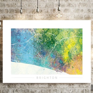 Brighton Map - Stadtplan von Brighton, England - Kunstdruck Aquarell Illustration Wandkunst Wohnkultur Geschenk - Nature Series PRINT