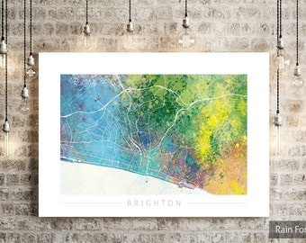 Brighton Map - City Street Map of Brighton, England - Art Print Watercolor Illustration Wall Art Home Decor Gift - Nature Series PRINT