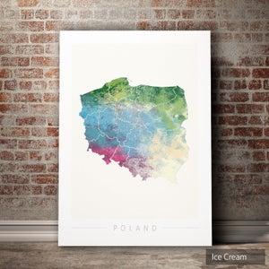 Mapa de Polonia - Mapa del país de Polonia - Impresión de arte Ilustración de acuarela Arte de pared Regalo de decoración del hogar - IMPRESIÓN DE SERIE NATURALEZA