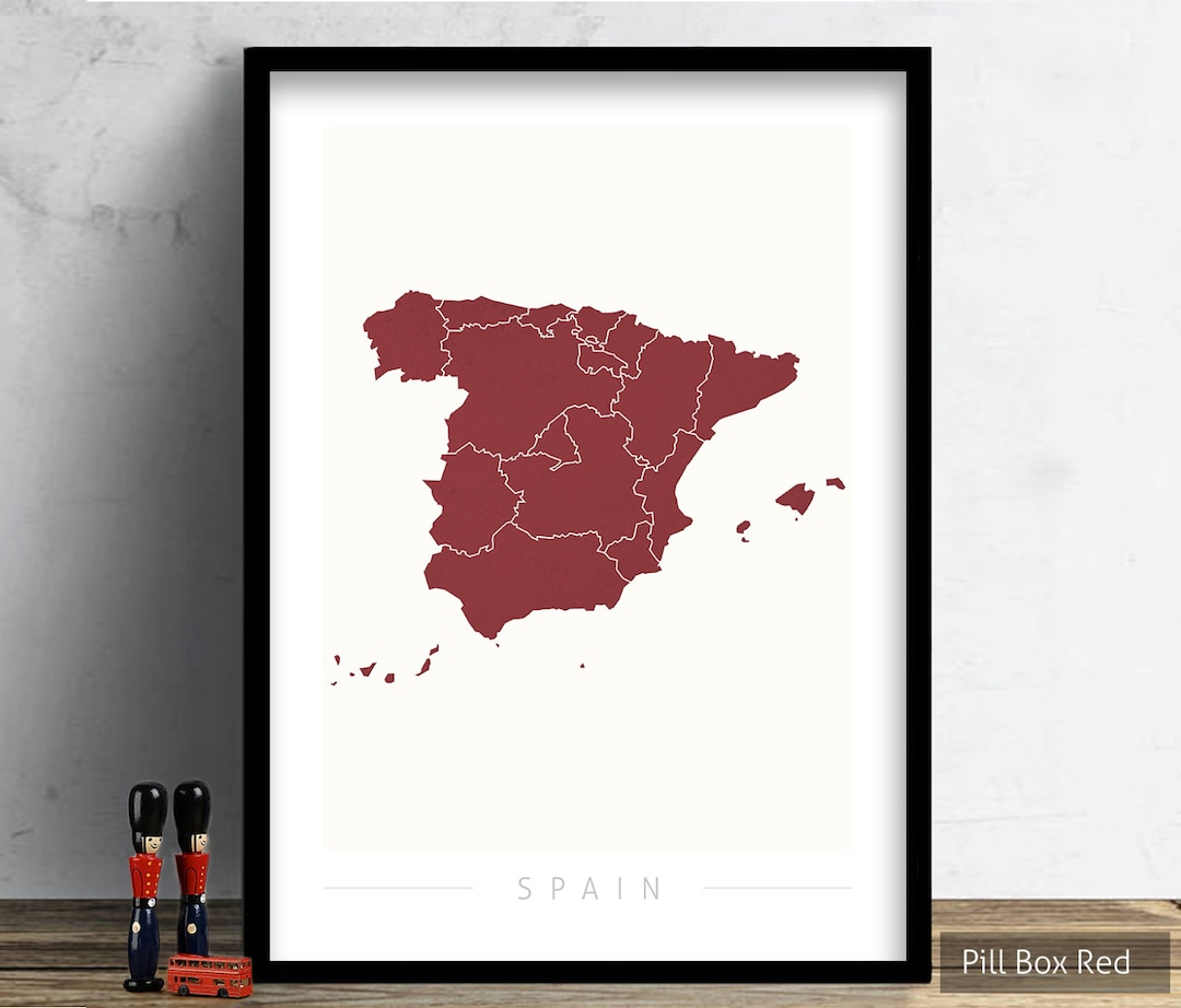 Spain Map Country Map of Spain Art Print Watercolor Illustration Wall