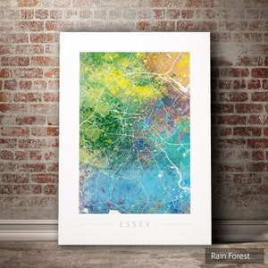Mapa de Essex - Mapa de calles de la ciudad de Essex, Inglaterra Reino Unido - Impresión de arte Ilustración de acuarela Arte de pared Regalo de decoración del hogar - Serie Naturaleza IMPRIMIR