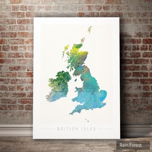 Mapa del Reino Unido de Gran Bretaña e Irlanda - Mapa del país de las Islas Británicas - Impresión de arte Ilustración de acuarela Arte de pared Regalo de decoración del hogar - IMPRESIÓN de la serie NATURE