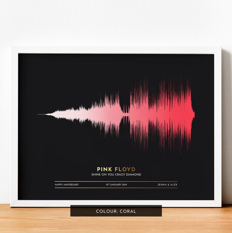 Personalised SOUND WAVE Art Print FADED Sound Wave Effect Wedding Gift, Gift for Him, Her Black Series Non Metallic image 3