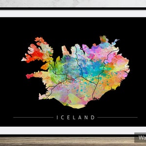 Carte de l'Islande - carte du pays de l'Islande - impression d'art, illustration aquarelle, art mural, décoration d'intérieur, cadeau - impression de la série SUNSET