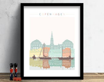 Copenhagen Skyline, Print, Watercolor Print, Wall Art, Denmark Skyline, Watercolor Art, City Poster, Cityscape, Home Decor, Gift PRINT