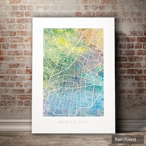 Mapa de la Ciudad de México - Mapa de la calle de la ciudad de la Ciudad de México, México - Impresión de arte Ilustración acuarela Arte de pared Regalo de decoración del hogar - Serie Naturaleza IMPRIMIR