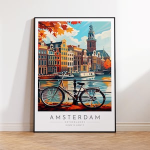 Amsterdam Travel Poster - Netherlands, Amsterdam Travel Print, Home Decor, Print Framed or Canvas