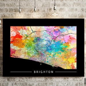 Brighton Map - City Street Map of Brighton, England - Art Print Watercolor Illustration Wall Art Home Decor Gift - Sunset Series PRINT