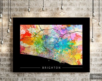 Brighton Map - City Street Map of Brighton, England - Art Print Watercolor Illustration Wall Art Home Decor Gift - Sunset Series PRINT