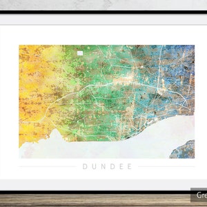 Mapa de Dundee - Mapa de calles de la ciudad de Dundee Escocia - Impresión de arte Ilustración de acuarela Arte de pared Regalo de decoración del hogar - Serie de la naturaleza IMPRIMIR