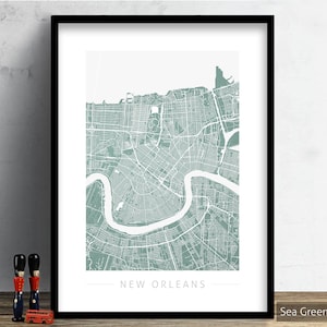 Carte de la Nouvelle-Orléans - carte des rues de la Nouvelle-Orléans, Louisiane - impression d'art aquarelle murale art déco cadeau - impression série couleur